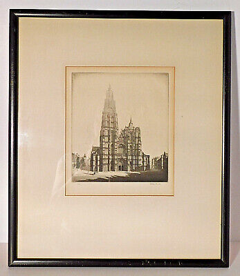 H. Gordon Warlow Framed Etching Antwerp Cathedral of Notre Dame #6/50 Scarce