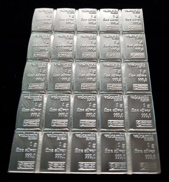 25 x 1 gram Valcambi Suisse .999 Silver Bullion Bar (Block of 25)