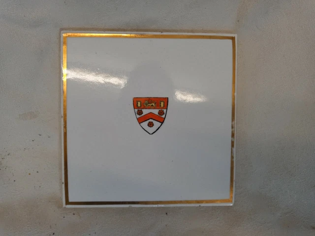 RARE White CERAMIC Tile GERMAN Coat of ARMS Trivet KETTLE Stand Vintage
