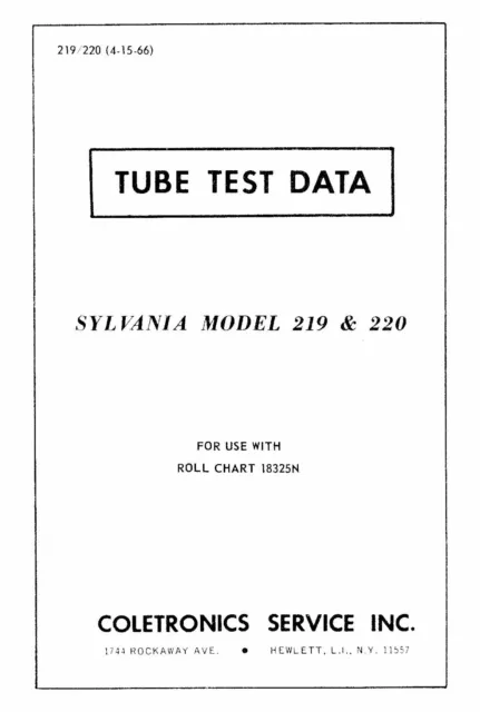 Sylvania 219 220 Tube Test Data Book