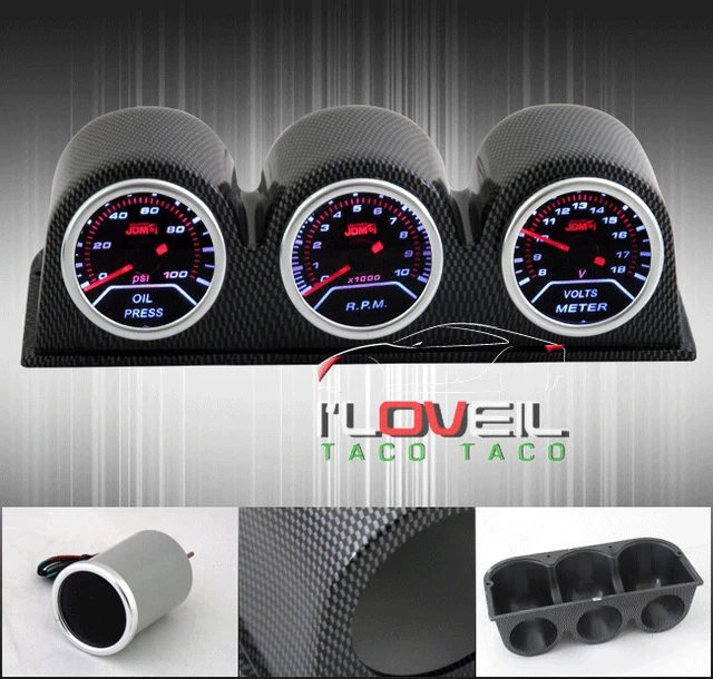 Oil Pressure + Tachometer + Voltage Gauges + Led Display Carbon Fiber Pod Holder