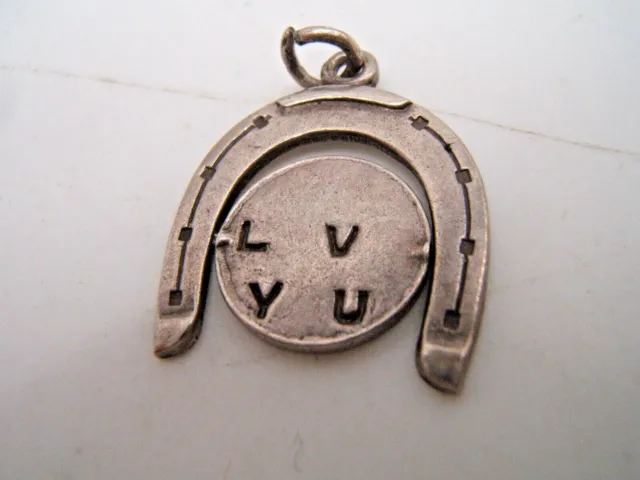 Antique Mexico Silver Charm Spinner I Love You