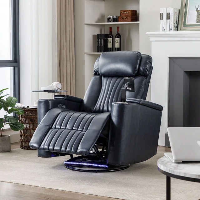 270° Power Swivel Rocker Recliner Sofa Couch 360° Tray Table w/ Cup Holder USB