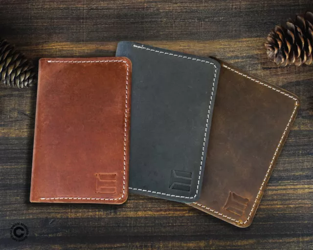 Handmade Genuine Leather Passport Holder with Slim Wallet Design and Credit/ID C