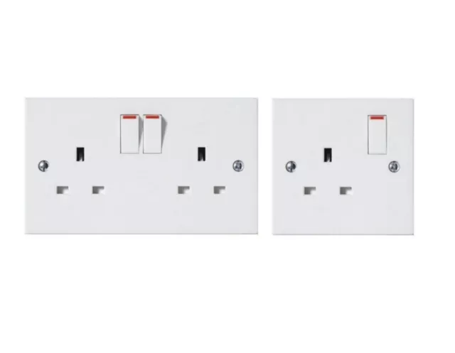 Switched Wall Plug Socket Double Single 1 2 Gang 13A UK Electrical  1 5 10 Pack