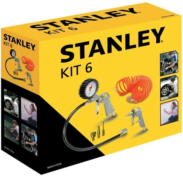 Kit 6 Accessori Stanley per Compressore Pistola Soffiaggio, Gonfiaggio Tubo Aria