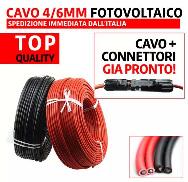 COPPIA Cavo Solare H1Z2Z2 4mm 6mm per fotovoltaico PREZZO AL METRO + CONNETTORI