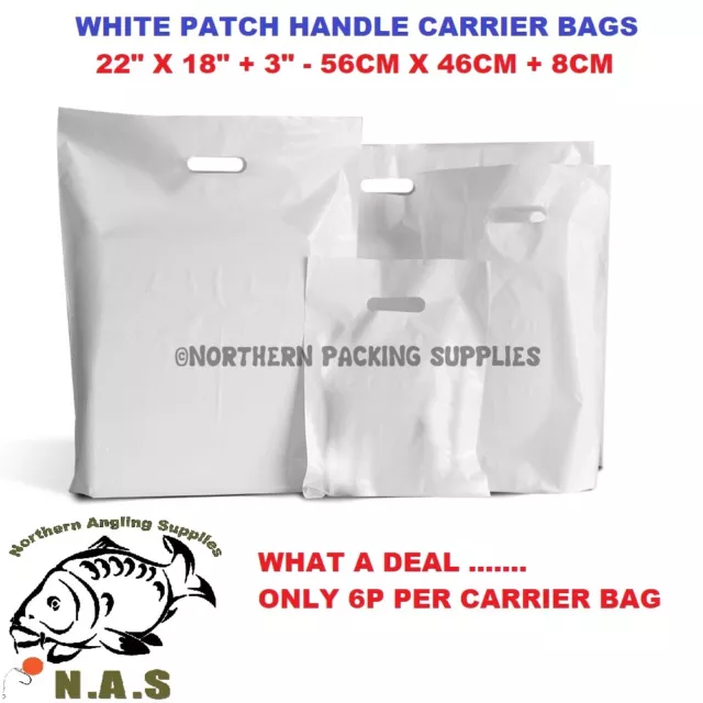 100 Large White Cobra Fashion Patch Handle Plastic Carrier Bags Strong 22x18x3