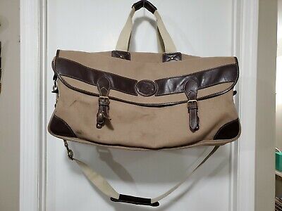 RARE COMPLETE USA MADE CANVAS LEATHER EDDIE BAUER x FORD LARGE TRAVEL DUFFLE BAG