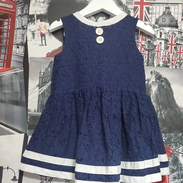 Abito da festa in pizzo blu navy per ragazze età 1,5-2 anni