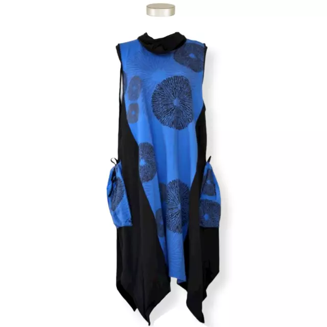 CHEYENNE Plus 2X Blue Black Funky Bold Floral French Terry Tunic Dress NWT Cozy!