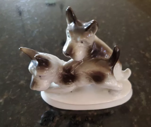 Vintage Scottish Terrier Westie Ceramic Dogs Figurine Japan Black & White Scotty