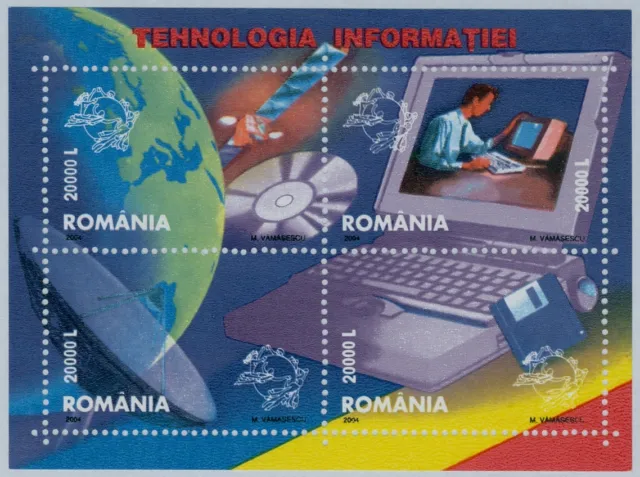 Rumänien 2004 Mi.Block 336 ** Informationstechnologie,Weltkugel,UPU-Emblem