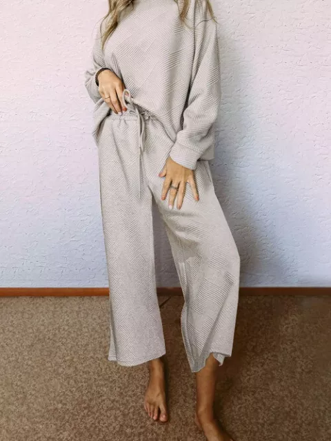 2023 New Solid Color Long Sleeve Sweatshirt Wide Leg Pants Set Hot