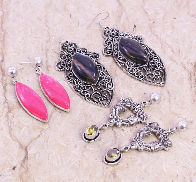 Picasso Jasper 925 Silver Plated Handmade Earrings Wholesale Lot 1.5-2.5" Gift