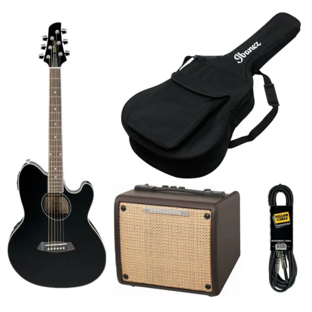 Pack Ibanez TCY10E-BK noire - Guitare électro acoustique + Ampli troubadour+Acc