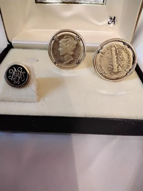 Cufflinks, Mercury Dime, dated 194#,front and back,Gold Tone and tie tack