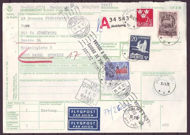 q5797/ Sweden Registered Airmail Parcel Card Cover t/Switzerland 1972