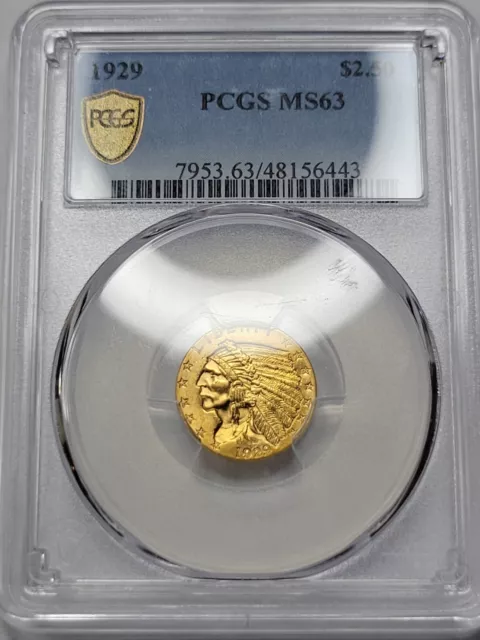 1929 $2.50 Indian Gold Quarter Eagle PCGS MS63 High Grade Tougher Date *F936