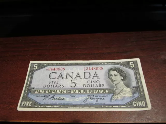 1954 - Canada $5 bank note - Canadian five dollar bill - TC3448038