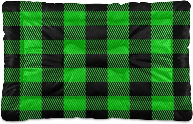 Kigai Green Black Buffalo Plaid Dog Bed Soft Comfortable Crate 36x24in