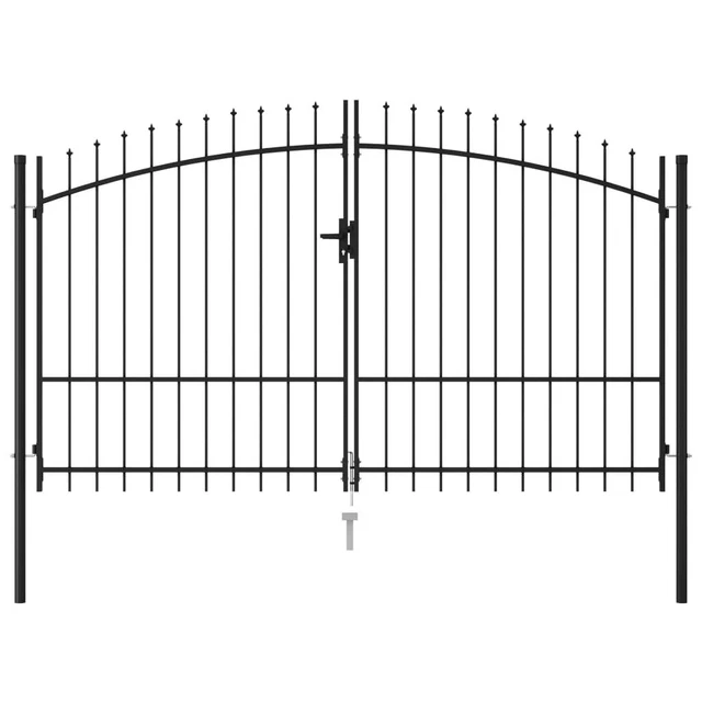 Vidaxl Fence Gate Double Door With Spike Top Steel 9.8'X6.6' Black