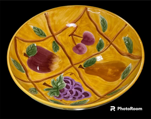At Home Large Decorative 13" Diameter Bright Colorful Ceramic Bowl Fruit Design