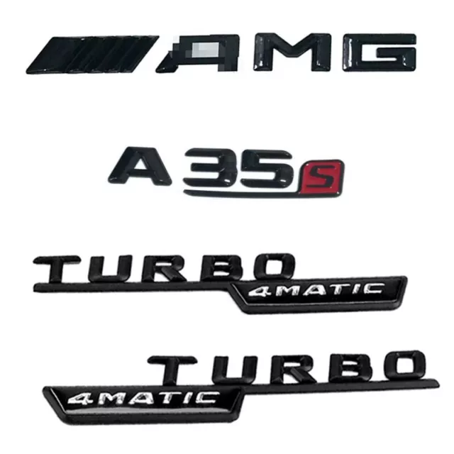 A35s AMG TURBO 4MATIC Logo Set Noir Brillant Pour Mercedes Benz Classe A