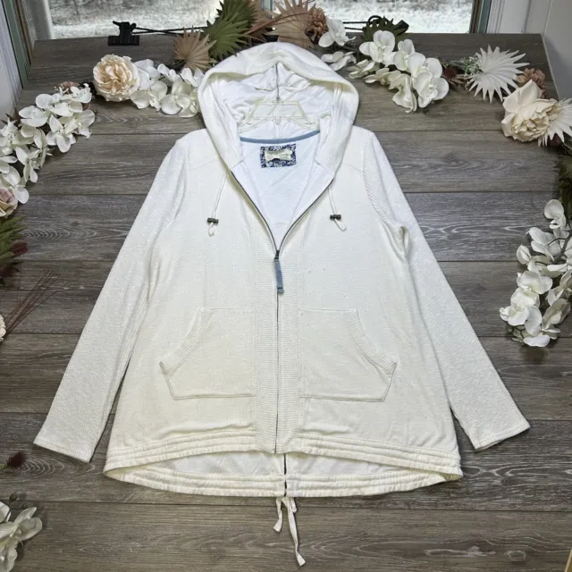 Saturday Sunday Anthropologie Womens Hoodie Size Large Full Zip White Hood