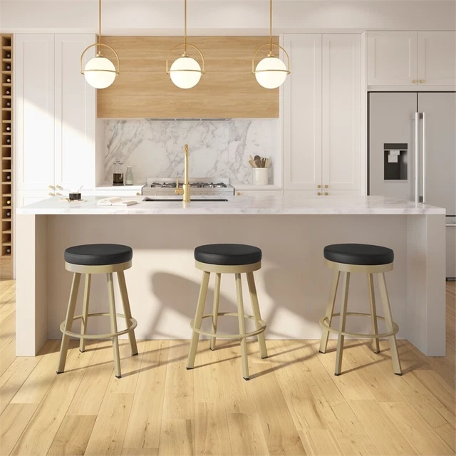 Amisco Swice 26 In. Swivel Counter Stool - Black Faux Leather / Golden Metal