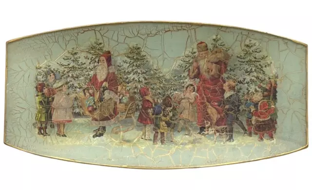 Vintage Decoupage Santa Christmas scene Glass Serving Tray Handmade