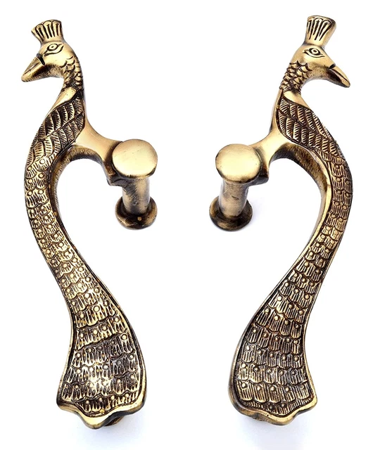 Antique Peacock Design 8 inch Brass Door Handle Pair For Home Office Decorative