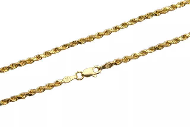 14K Yellow Gold 1.5mm-4mm Italian Rope Chain Pendant Necklace Mens Women Hollow