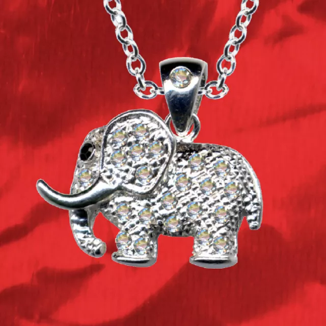 Tiere Exklusiver Elefanten Anhänger + Kette 925 Sterling Silber Zirkonia