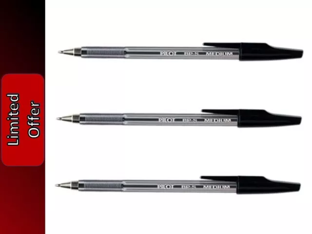 3 x BLACK Pilot Ballpoint Pen BP-S-M Medium 1.0mm 623201*** LIMITED OFFER