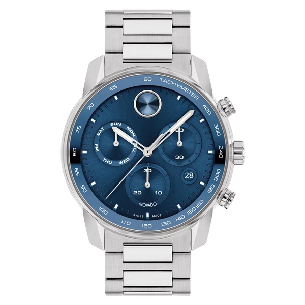*BRAND NEW* Movado Bold Chrono Blue Dial Silver-Tone Case Men's Watch 3600865
