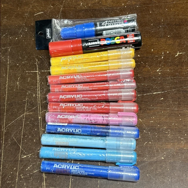 ¡Lote de 13 marcadores NUEVOS! Acrílico fino a base de agua, único posca 15 mm, etc.