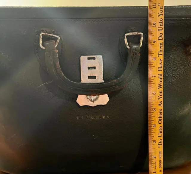 Vintage Black Textured Leather Doctor’s Bag by Kruse Lock Works but no key
