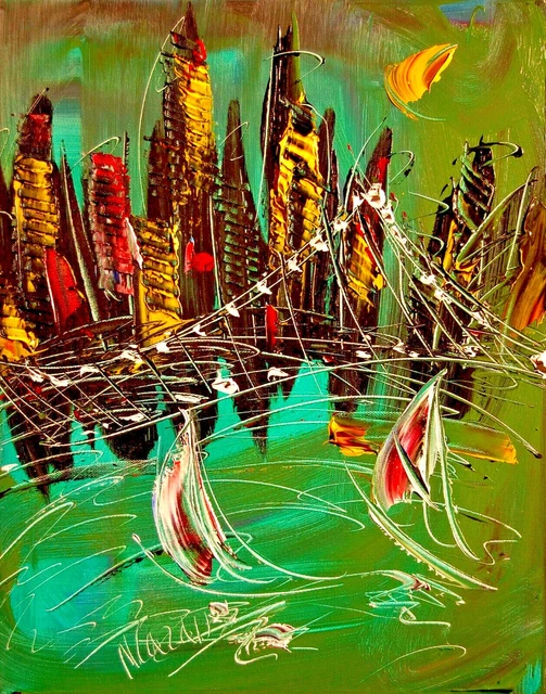 NEW YORK CITY GREEN BRIDGE  CONTEMPORARY ART Original Oil PAINTING  Canvas RRE56