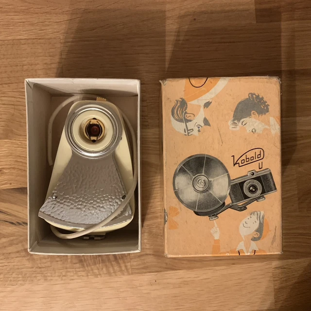 Riflettore flash ventola fotocamera folletto a U vintage e istruzioni originali, scatola e lampadine