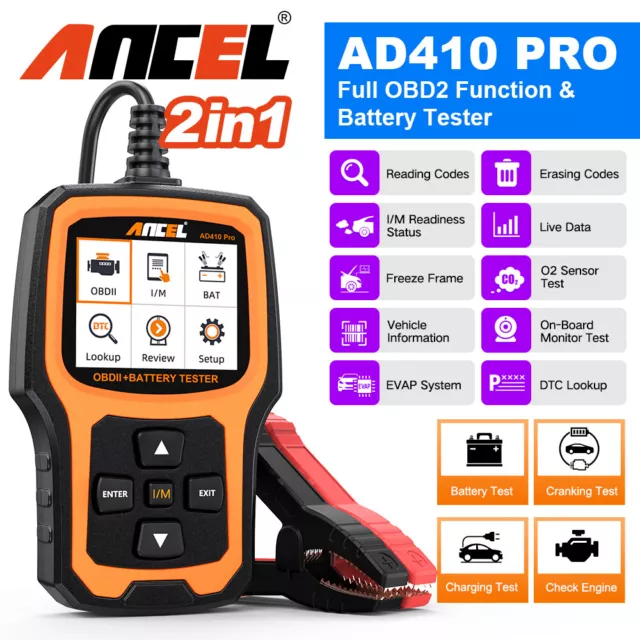 ANCEL AD410 PRO Code Reader &12V Battery Test Check Engine Light OBD2 Diagnostic