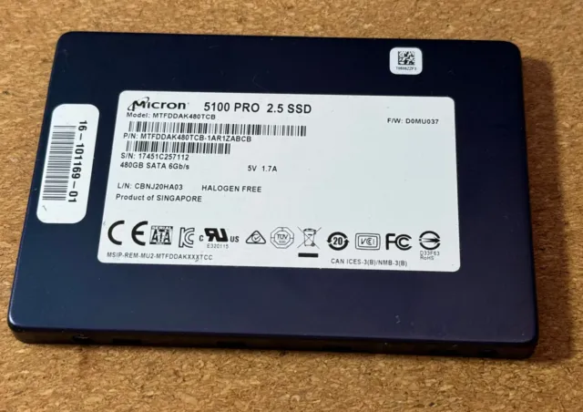 Micron 5100 PRO 480Gb SATA 2.5in 6Gb/s SSD MTFDDAK480TCB