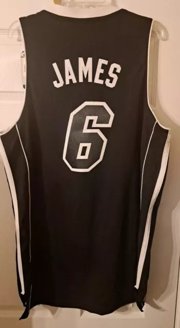 NWT LeBron James #6 Miami Heat Black Out ADIDAS SWINGMAN Basketball Jersey SZ L 2