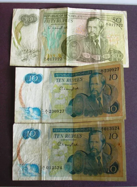 Republic Of Seychelles - 50 Rupees - 10 Rupees - Lot Of 3 - 1976 1977