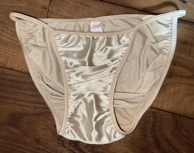 Vintage Victoria Secret Second Skin Satin String Bikini Panty Size Small Beige