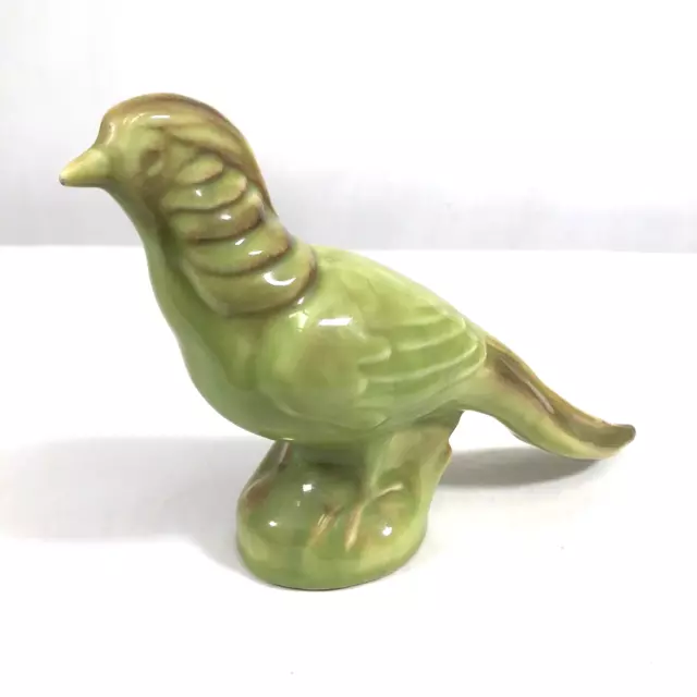 Roselane Pottery Cockatoo Parrot Pheasant Bird Figurine Green Ceramic Vtg
