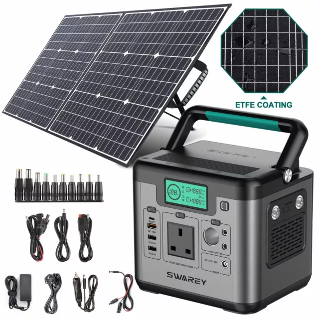 SWAREY 500W Portable Power Station Solar Generator With 100W Foldabl Solar Panel