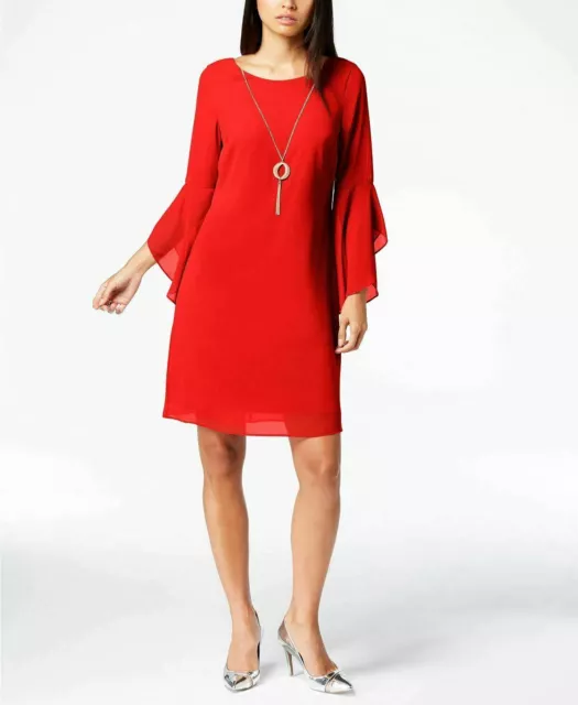 Thalia Sodi Shift Dress W/Ruffled Bell Sleeve & Necklace Size SMALL NWT 2