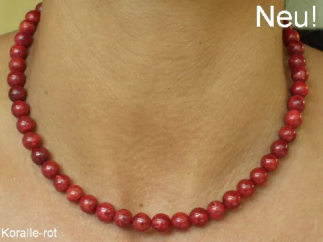 Echte Schaum Korallen Kette Collier Halskette rote schöne Damen Kugel Silber 8