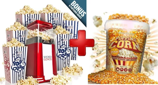 WICKEDGIZMOS RETRO FAT-FREE HOT AIR POPCORN MAKER POPPER MACHINE + 850g Corn